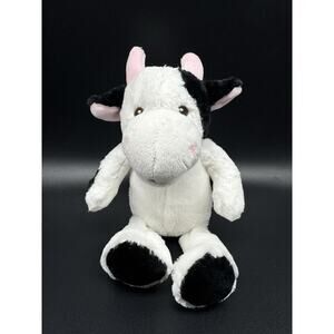 Zoovenir Cow Plush 10” White W/ Black Spots Pink Horns Stuffed Animal